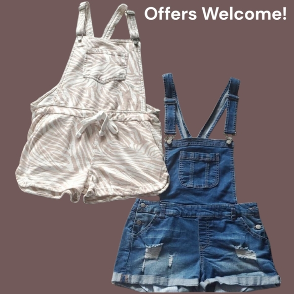 Zebra Print Cream and Blue Denim Overall Shorts. Size Medium. - Picture 1 of 9